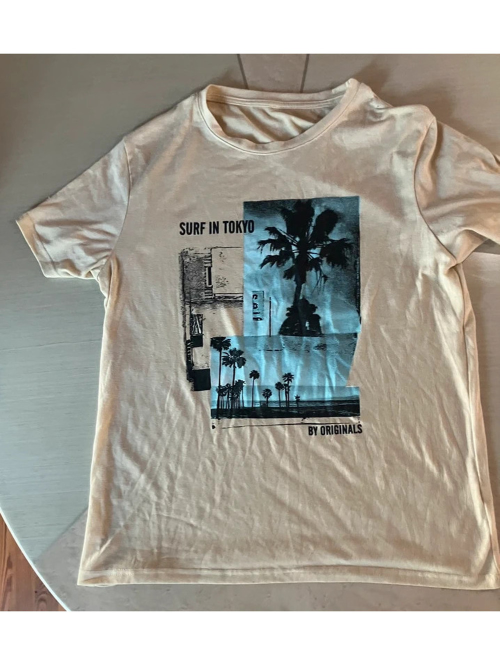 Surf In Tokyo Palm Tree Photo Print Tee Peach Surfcore Men's M, Women's L-XL